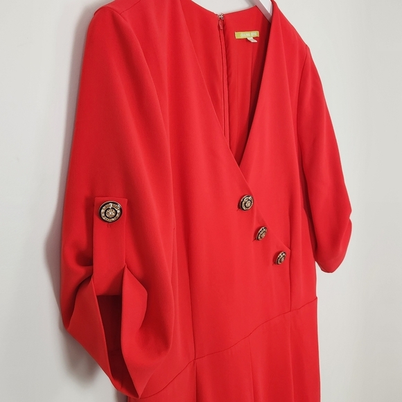 Gianni Bini Red V-Neck Pockets Tab Short Sleeve Jumpsuit Size 12 - Picture 2 of 8
